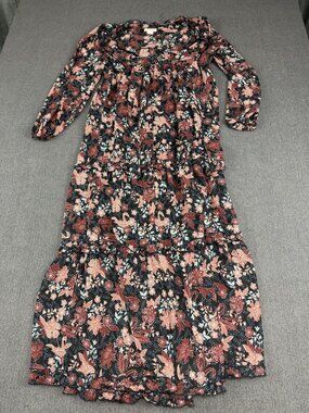 Ingrid + Isabel Womens Black Floral Tiered Long Sleeve Maternity Dress L